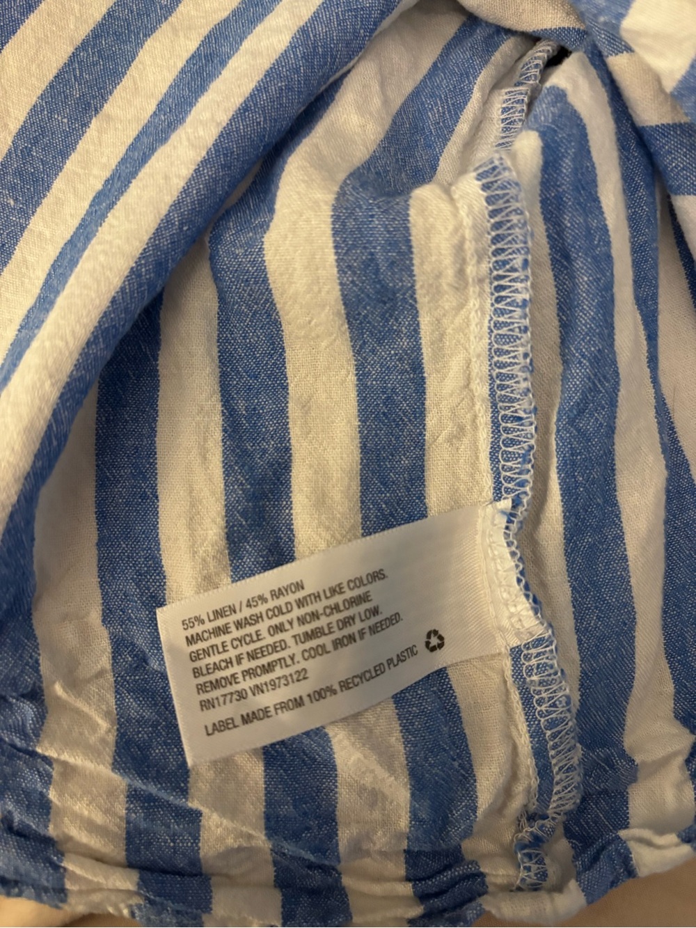 Ava & Viv Blue & White Vertical Stripe Button-Tie Short Sleeve Top - Picture 4 of 4